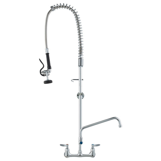 VEVOR Wall-Mounted Kitchen Faucet, 47" Tall, 8" Apart, with 12" Rotating Spout and Pre-Rinse Spray, Brass Build, Pull-Down Feature for Multi-Compartment Sinks - BGSYCXSLTBGS6DRW9V0 - view 1