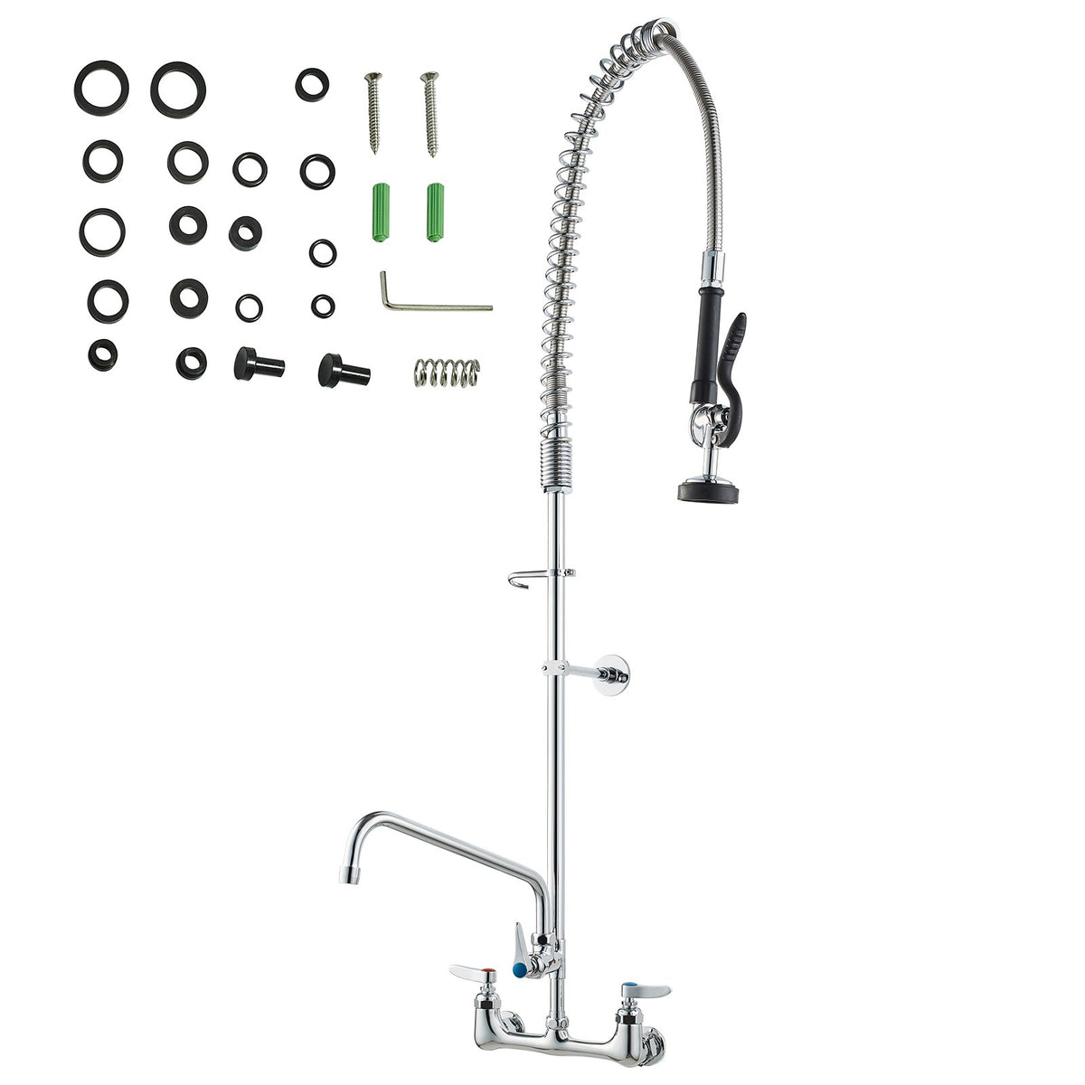VEVOR Wall-Mounted Kitchen Faucet, 47" Tall, 8" Apart, with 12" Rotating Spout and Pre-Rinse Spray, Brass Build, Pull-Down Feature for Multi-Compartment Sinks - BGSYCXSLTBGS6DRW9V0 - view 10