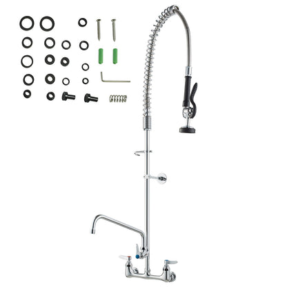 VEVOR Wall-Mounted Kitchen Faucet, 47" Tall, 8" Apart, with 12" Rotating Spout and Pre-Rinse Spray, Brass Build, Pull-Down Feature for Multi-Compartment Sinks - BGSYCXSLTBGS6DRW9V0 - view 10
