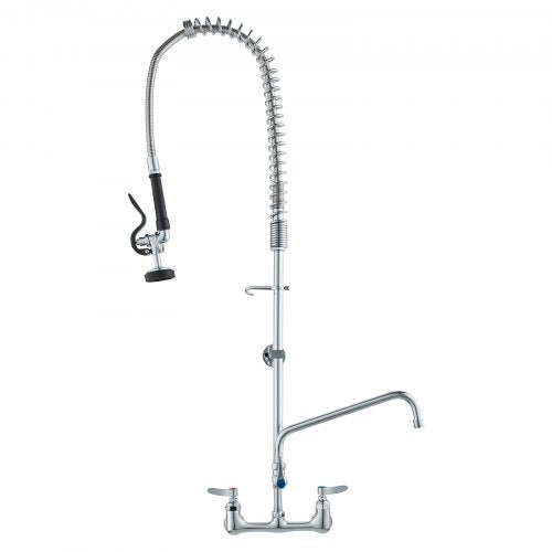 VEVOR Industrial Sink Faucet, 44" Tall, 8" Apart, 12" Rotating Spout, Wall Mounted, Brass Made with Extendable Sprayer, Fits Single/Triple Sinks - BGSYCXSLTBGS863RLV0 - view 2