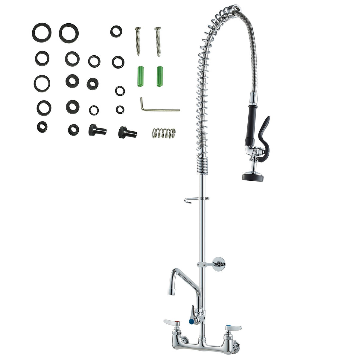 VEVOR Industrial Sink Faucet, 44" Tall, 8" Apart, 12" Rotating Spout, Wall Mounted, Brass Made with Extendable Sprayer, Fits Single/Triple Sinks - BGSYCXSLTBGS863RLV0 - view 10