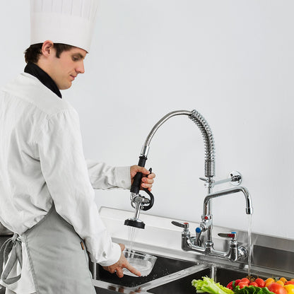 VEVOR Wall-Mounted Brass Kitchen Faucet, 21" Tall, 8" Installation Width, Includes 12" Rotating Spout and Pull-Down Sprayer, Suitable for Single, Double, or Triple Sinks - BGSYCXSLTBGS9X3ACV0 - view 9