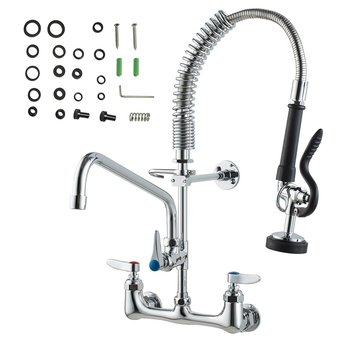 VEVOR Wall-Mounted Brass Kitchen Faucet, 21" Tall, 8" Installation Width, Includes 12" Rotating Spout and Pull-Down Sprayer, Suitable for Single, Double, or Triple Sinks - BGSYCXSLTBGS9X3ACV0 - view 10