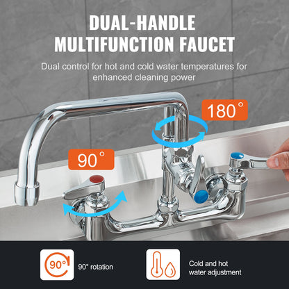 VEVOR Wall-Mounted Brass Kitchen Faucet, 36" Tall, 8" Installation Width, Includes 12" Rotating Spout and Pull-Down Sprayer, Suitable for Single, Double, or Triple Sinks - BGSYCXSLTBGSR39MKV0 - view 6