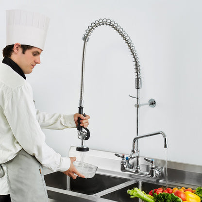 VEVOR Wall-Mounted Brass Kitchen Faucet, 36" Tall, 8" Installation Width, Includes 12" Rotating Spout and Pull-Down Sprayer, Suitable for Single, Double, or Triple Sinks - BGSYCXSLTBGSR39MKV0 - view 9