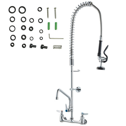 VEVOR Wall-Mounted Brass Kitchen Faucet, 36" Tall, 8" Installation Width, Includes 12" Rotating Spout and Pull-Down Sprayer, Suitable for Single, Double, or Triple Sinks - BGSYCXSLTBGSR39MKV0 - view 10