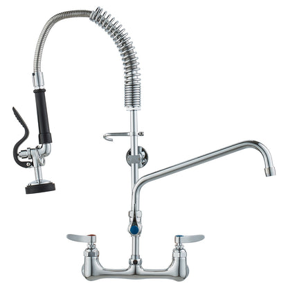 VEVOR Wall-Mounted Kitchen Faucet, 25" Tall, 8" Center Distance, 12" Rotatable Spout, Includes Pre-Rinse Spray, Brass Build, Pull-Down Feature, Suitable for Multi-Compartment Sinks - BGSYCXSLTBGSVEFGVV0 - view 1