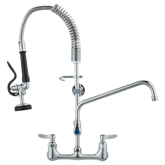 VEVOR Wall-Mounted Kitchen Faucet, 25" Tall, 8" Center Distance, 12" Rotatable Spout, Includes Pre-Rinse Spray, Brass Build, Pull-Down Feature, Suitable for Multi-Compartment Sinks - BGSYCXSLTBGSVEFGVV0 - view 1