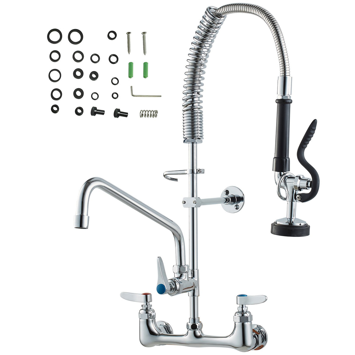 VEVOR Wall-Mounted Kitchen Faucet, 25" Tall, 8" Center Distance, 12" Rotatable Spout, Includes Pre-Rinse Spray, Brass Build, Pull-Down Feature, Suitable for Multi-Compartment Sinks - BGSYCXSLTBGSVEFGVV0 - view 10