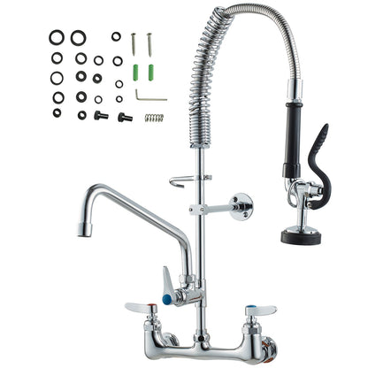 VEVOR Wall-Mounted Kitchen Faucet, 25" Tall, 8" Center Distance, 12" Rotatable Spout, Includes Pre-Rinse Spray, Brass Build, Pull-Down Feature, Suitable for Multi-Compartment Sinks - BGSYCXSLTBGSVEFGVV0 - view 10