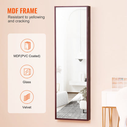 VEVOR Mirror Jewelry Cabinet, 47.05-Inch Tall Lockable Jewelry Cabinet Armoire with Full-Length Mirror, Wall or Door Mounted Jewelry Mirror Organizer with LED Interior Lights and Velvet Lining, Brown - BGSZBSNJ1454WHFUXV9 - view 7