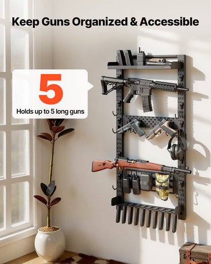VEVOR Gun Rack Wall Mount, Heavy Duty Steel, Indoor Rifle Shotgun Rack with Magazine Holder, MOLLE Panel, Gun Accessories Display Storage Holder, Hold Up to 5 Rifles or Shotguns, for Tactical Gear - BGSZSQJJS5QWL0CBU001V0 - view 3