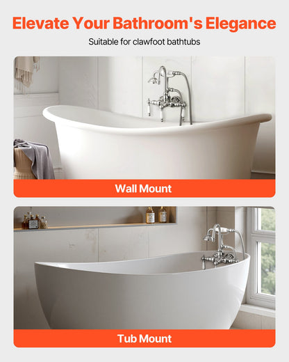 VEVOR Clawfoot Tub Faucet, Wall-Mounted Bathtub Faucets with Handheld Shower, Polished Chrome Clawfoot Tub Filler Faucet Shower Kit with 59" Long Hose & Gooseneck Spout, Modern & Vintage for Bathtubs - BGSZZYGLTLTH1KEFJ001V0 - view 3