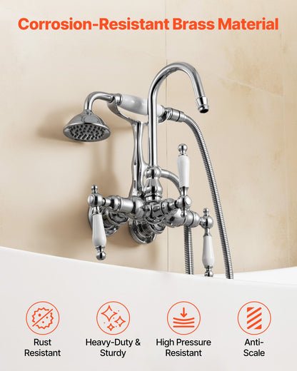 VEVOR Clawfoot Tub Faucet, Wall-Mounted Bathtub Faucets with Handheld Shower, Polished Chrome Clawfoot Tub Filler Faucet Shower Kit with 59" Long Hose & Gooseneck Spout, Modern & Vintage for Bathtubs - BGSZZYGLTLTH1KEFJ001V0 - view 6