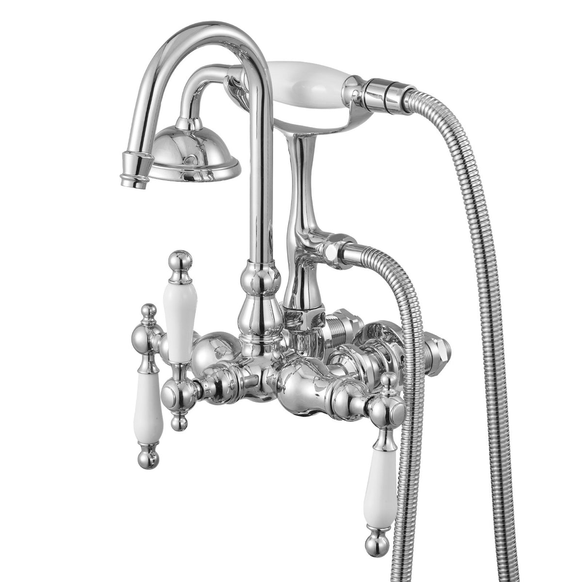 VEVOR Clawfoot Tub Faucet, Wall-Mounted Bathtub Faucets with Handheld Shower, Polished Chrome Clawfoot Tub Filler Faucet Shower Kit with 59" Long Hose & Gooseneck Spout, Modern & Vintage for Bathtubs - BGSZZYGLTLTH1KEFJ001V0 - view 10