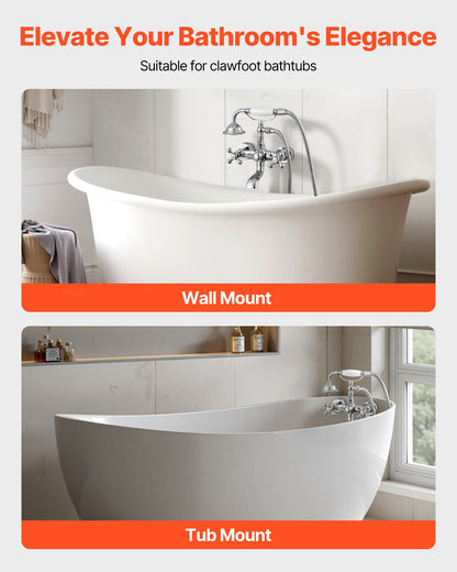 VEVOR Clawfoot Tub Faucet, Wall Mount Bathtub Faucets with Handheld Shower, Vintage Polished Chrome Clawfoot Tub Filler Faucet Shower Kit with Adjustable Swing Arms & 360° Rotation Spout for Bathtubs - BGSZZYGLTLTH9A651001V0 - view 3