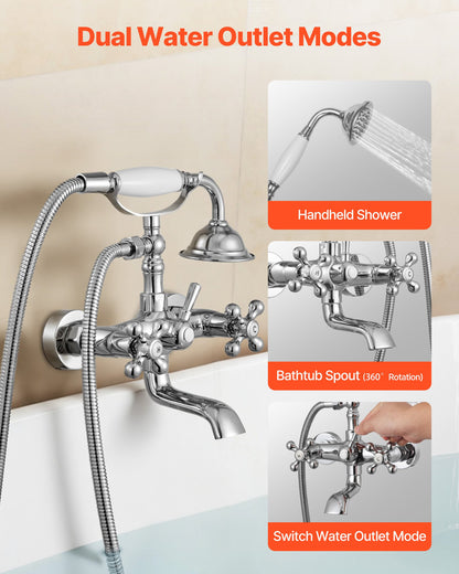 VEVOR Clawfoot Tub Faucet, Wall Mount Bathtub Faucets with Handheld Shower, Vintage Polished Chrome Clawfoot Tub Filler Faucet Shower Kit with Adjustable Swing Arms & 360° Rotation Spout for Bathtubs - BGSZZYGLTLTH9A651001V0 - view 5