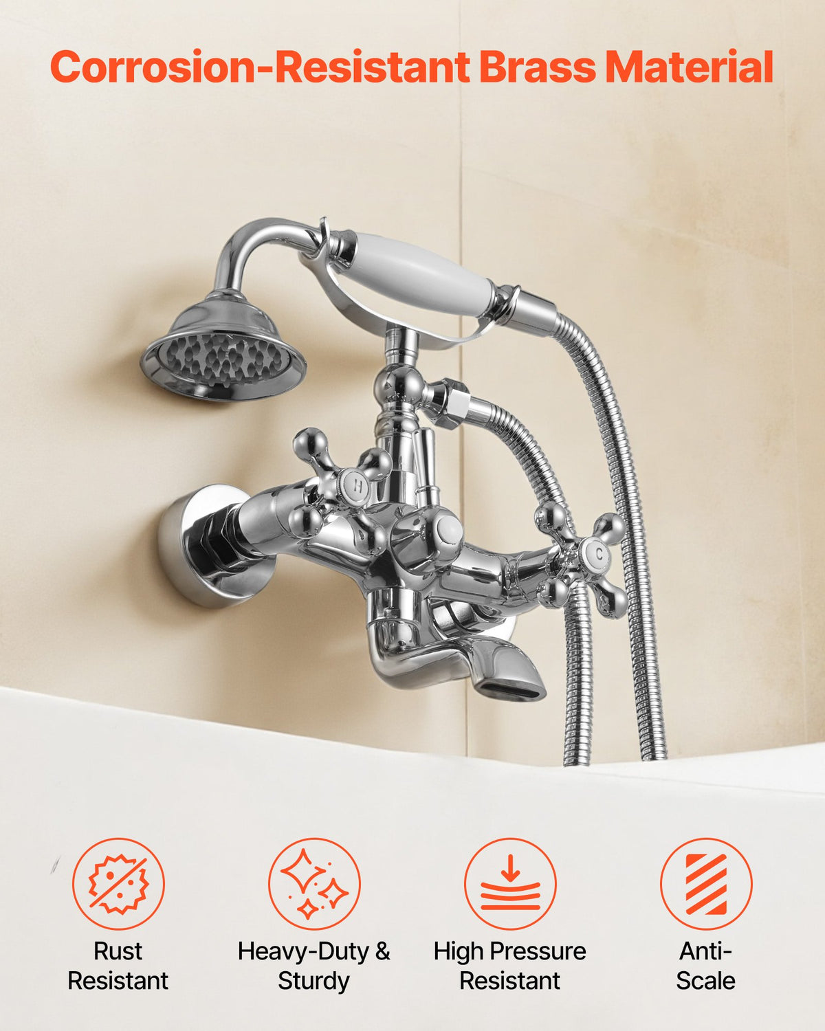 VEVOR Clawfoot Tub Faucet, Wall Mount Bathtub Faucets with Handheld Shower, Vintage Polished Chrome Clawfoot Tub Filler Faucet Shower Kit with Adjustable Swing Arms & 360° Rotation Spout for Bathtubs - BGSZZYGLTLTH9A651001V0 - view 6