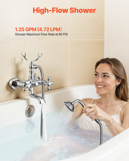 VEVOR Clawfoot Tub Faucet, Wall Mount Bathtub Faucets with Handheld Shower, Vintage Polished Chrome Clawfoot Tub Filler Faucet Shower Kit with Adjustable Swing Arms & 360° Rotation Spout for Bathtubs - BGSZZYGLTLTH9A651001V0 - view 8