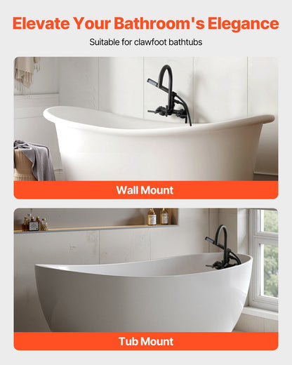 VEVOR Clawfoot Tub Faucet, Wall-Mounted Bathtub Faucet with Handheld Shower, Vintage Matte Black Clawfoot Tub Filler Shower Kit with Adjustable Swing Arms & Rotatable Gooseneck Spout for Bathtubs - BGSZZYGLTLTHGPGIU001V0 - view 3