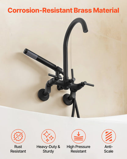 VEVOR Clawfoot Tub Faucet, Wall-Mounted Bathtub Faucet with Handheld Shower, Vintage Matte Black Clawfoot Tub Filler Shower Kit with Adjustable Swing Arms & Rotatable Gooseneck Spout for Bathtubs - BGSZZYGLTLTHGPGIU001V0 - view 6