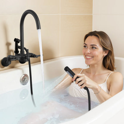 VEVOR Clawfoot Tub Faucet, Wall-Mounted Bathtub Faucet with Handheld Shower, Vintage Matte Black Clawfoot Tub Filler Shower Kit with Adjustable Swing Arms & Rotatable Gooseneck Spout for Bathtubs - BGSZZYGLTLTHGPGIU001V0 - view 9