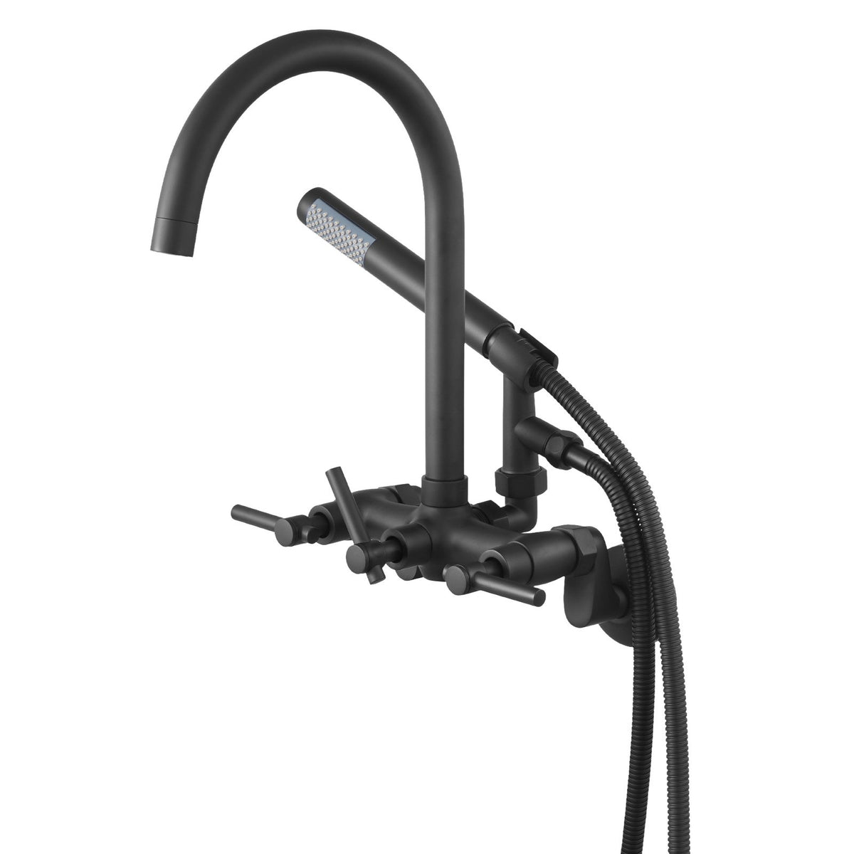 VEVOR Clawfoot Tub Faucet, Wall-Mounted Bathtub Faucet with Handheld Shower, Vintage Matte Black Clawfoot Tub Filler Shower Kit with Adjustable Swing Arms & Rotatable Gooseneck Spout for Bathtubs - BGSZZYGLTLTHGPGIU001V0 - view 10