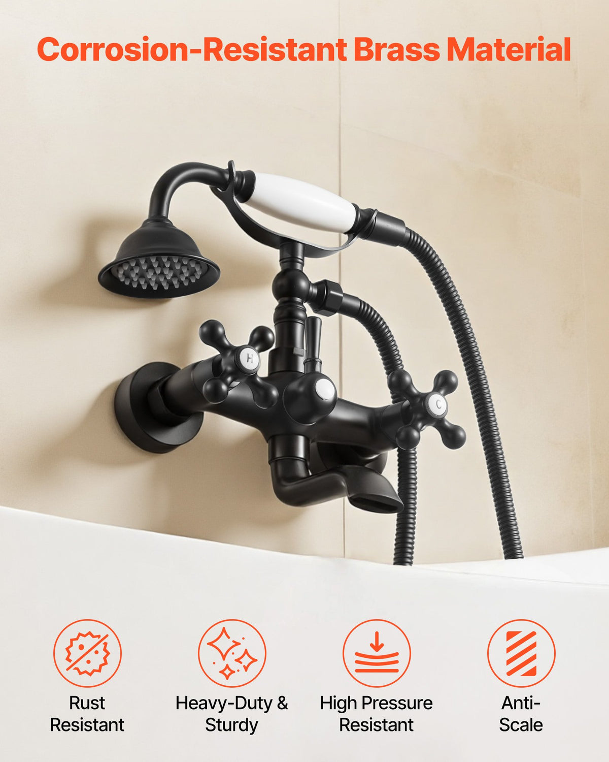 VEVOR Clawfoot Tub Faucet, Wall Mount Bathtub Faucets with Handheld Shower, Vintage Matte Black Clawfoot Tub Filler Faucet Shower Kit with Adjustable Swing Arms & 360° Rotation Spout for Bathtubs - BGSZZYGLTLTHGV59O001V0 - view 6