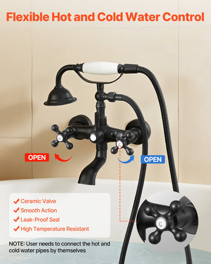 VEVOR Clawfoot Tub Faucet, Wall Mount Bathtub Faucets with Handheld Shower, Vintage Matte Black Clawfoot Tub Filler Faucet Shower Kit with Adjustable Swing Arms & 360° Rotation Spout for Bathtubs - BGSZZYGLTLTHGV59O001V0 - view 7
