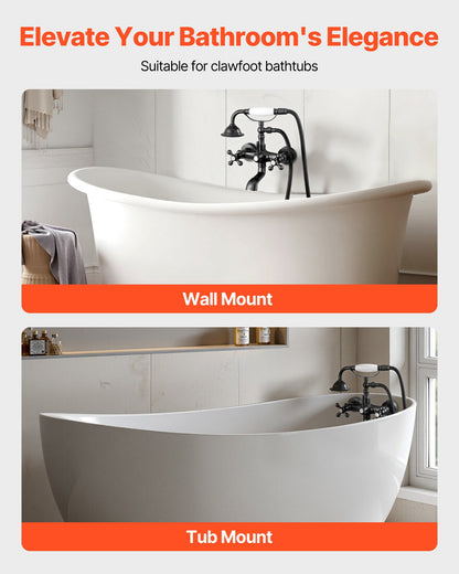 VEVOR Clawfoot Tub Faucet, Wall Mount Bathtub Faucets with Handheld Shower, Vintage Oil-Rubbed Bronze Clawfoot Tub Filler Faucet Shower Kit with Adjustable Swing Arms & 360° Rotation Spout for Bathtubs - BGSZZYGLTLTHLAC1L001V0 - view 3
