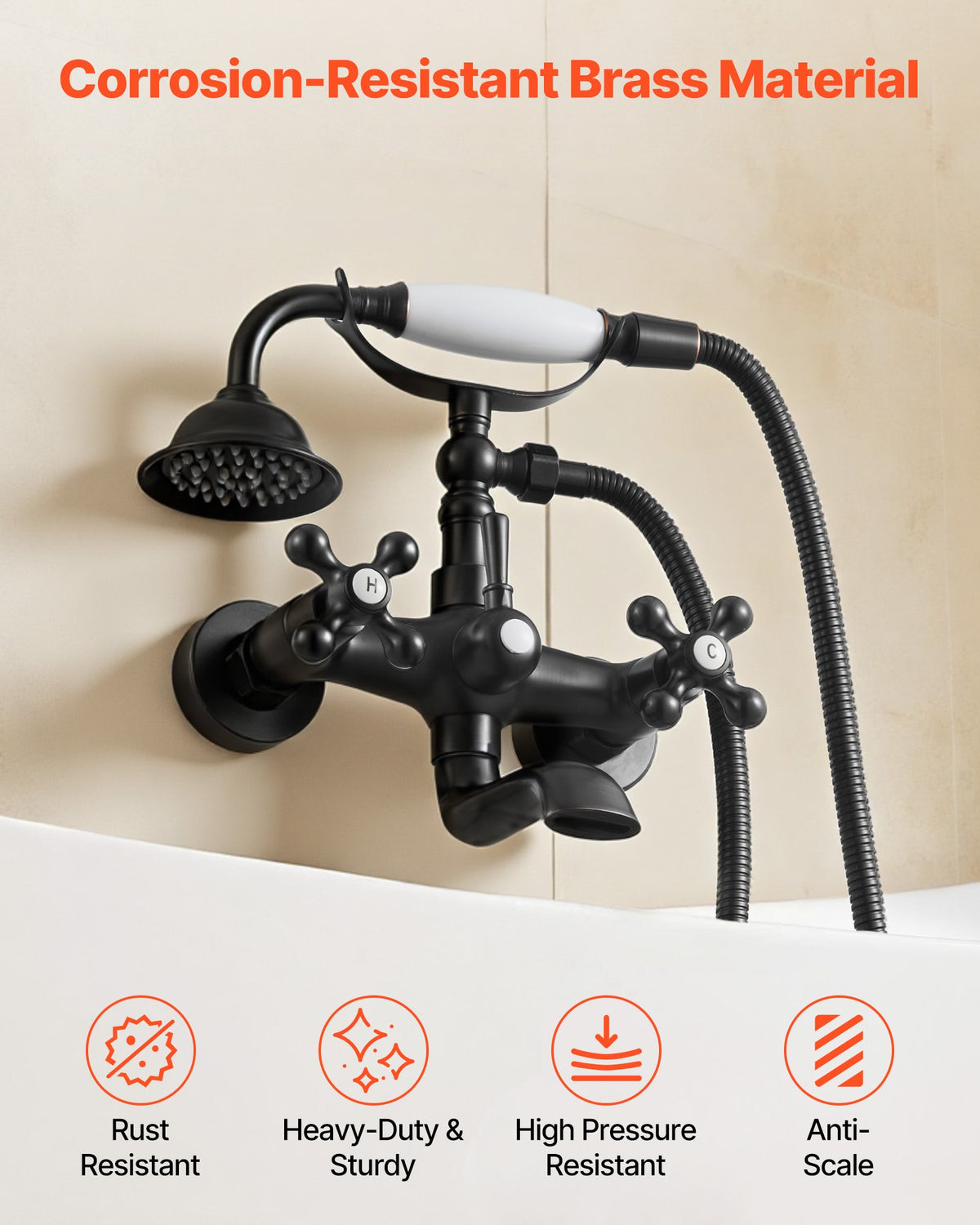 VEVOR Clawfoot Tub Faucet, Wall Mount Bathtub Faucets with Handheld Shower, Vintage Oil-Rubbed Bronze Clawfoot Tub Filler Faucet Shower Kit with Adjustable Swing Arms & 360° Rotation Spout for Bathtubs - BGSZZYGLTLTHLAC1L001V0 - view 6