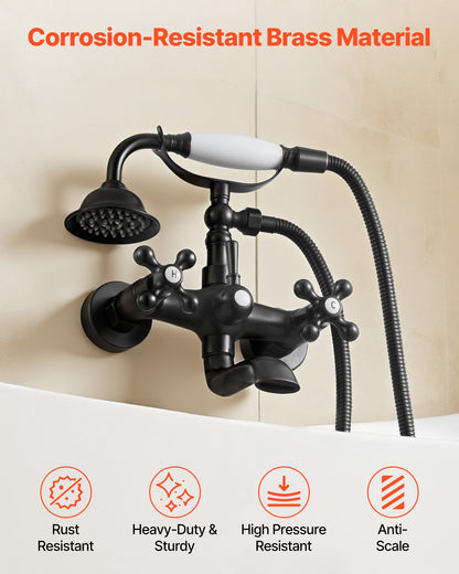 VEVOR Clawfoot Tub Faucet, Wall Mount Bathtub Faucets with Handheld Shower, Vintage Oil-Rubbed Bronze Clawfoot Tub Filler Faucet Shower Kit with Adjustable Swing Arms & 360° Rotation Spout for Bathtubs - BGSZZYGLTLTHLAC1L001V0 - view 6