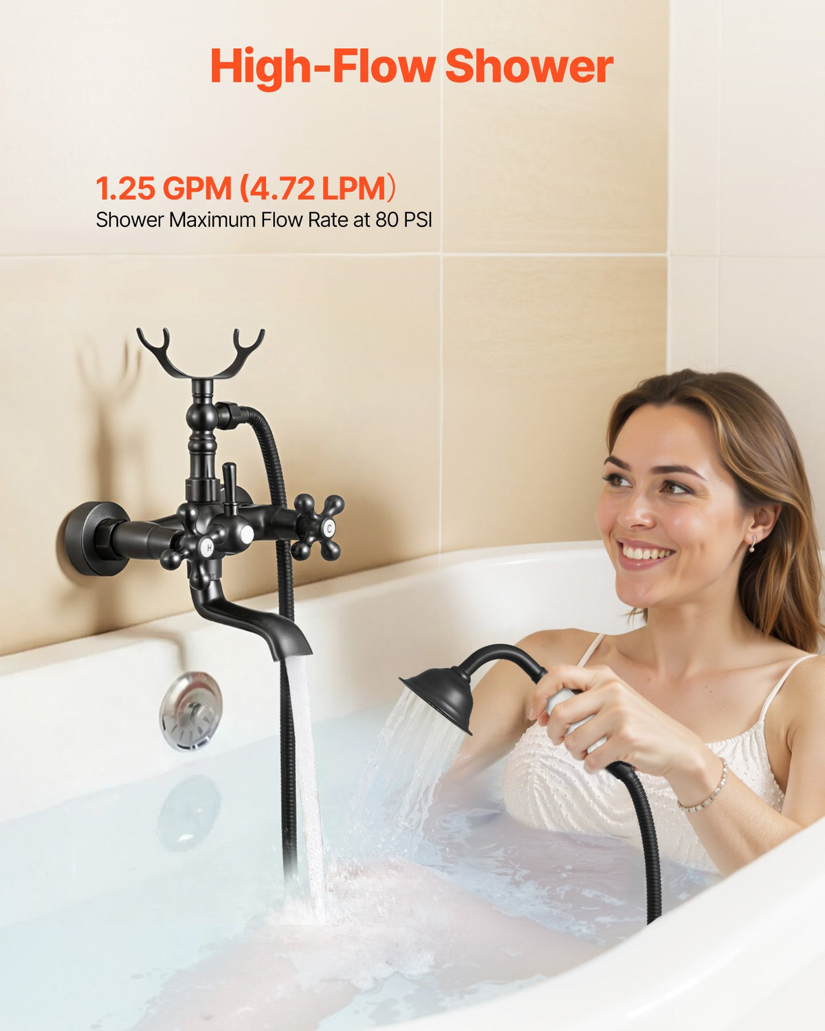 VEVOR Clawfoot Tub Faucet, Wall Mount Bathtub Faucets with Handheld Shower, Vintage Oil-Rubbed Bronze Clawfoot Tub Filler Faucet Shower Kit with Adjustable Swing Arms & 360° Rotation Spout for Bathtubs - BGSZZYGLTLTHLAC1L001V0 - view 8