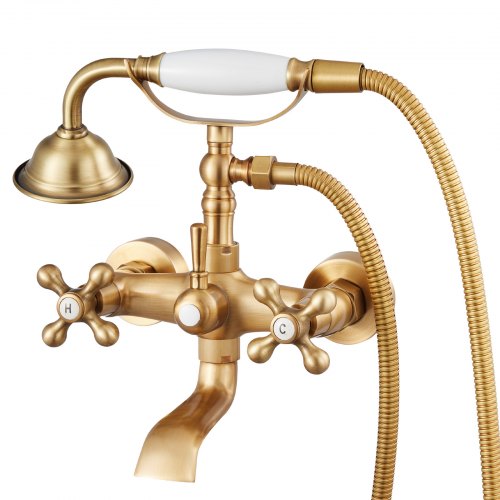 VEVOR Clawfoot Tub Faucet, Wall Mount Bathtub Faucets with Handheld Shower, Vintage Brushed Gold Clawfoot Tub Filler Faucet Shower Kit with Adjustable Swing Arms & 360° Rotation Spout for Bathtubs - BGSZZYGLTLTHM679T001V0 - view 2