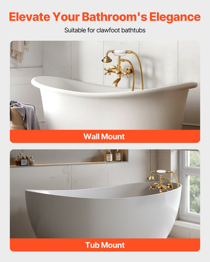 VEVOR Clawfoot Tub Faucet, Wall Mount Bathtub Faucets with Handheld Shower, Vintage Brushed Gold Clawfoot Tub Filler Faucet Shower Kit with Adjustable Swing Arms & 360° Rotation Spout for Bathtubs - BGSZZYGLTLTHM679T001V0 - view 3