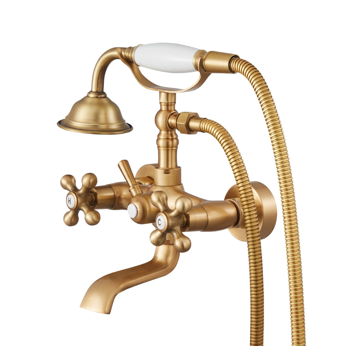 VEVOR Clawfoot Tub Faucet, Wall Mount Bathtub Faucets with Handheld Shower, Vintage Brushed Gold Clawfoot Tub Filler Faucet Shower Kit with Adjustable Swing Arms & 360° Rotation Spout for Bathtubs - BGSZZYGLTLTHM679T001V0 - view 10