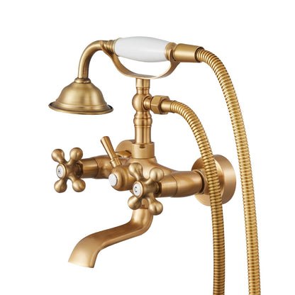 VEVOR Clawfoot Tub Faucet, Wall Mount Bathtub Faucets with Handheld Shower, Vintage Brushed Gold Clawfoot Tub Filler Faucet Shower Kit with Adjustable Swing Arms & 360° Rotation Spout for Bathtubs - BGSZZYGLTLTHM679T001V0 - view 10