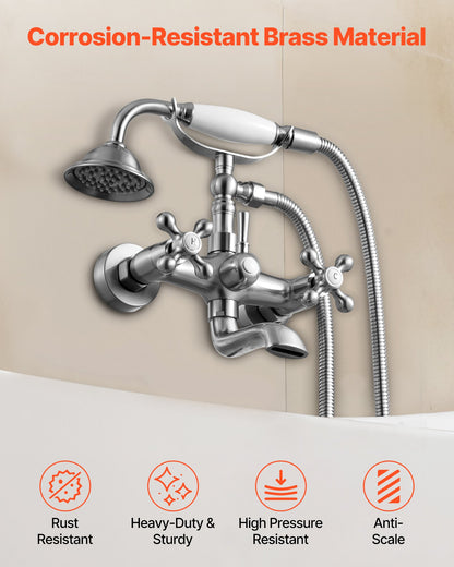 VEVOR Clawfoot Tub Faucet, Wall Mount Bathtub Faucets with Handheld Shower, Vintage Brushed Nickel Clawfoot Tub Filler Faucet Shower Kit with Adjustable Swing Arms & 360° Rotation Spout for Bathtubs - BGSZZYGLTLTHVNHFW001V0 - view 6