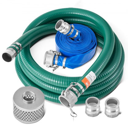 VEVOR Suction Hose Kit for Water Pump, with 2 in x 50 ft Blue Backwash Hose, 20 ft Green Suction Hose, and Steel Round Hole Strainer, Camlocks, Clamps, Cam & Groove Adapter, for Multiple Purposes - BGTJ20INCH50GMYHMV0 - view 2