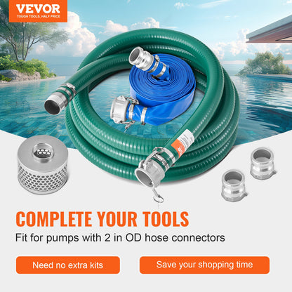 VEVOR Suction Hose Kit for Water Pump, with 2 in x 50 ft Blue Backwash Hose, 20 ft Green Suction Hose, and Steel Round Hole Strainer, Camlocks, Clamps, Cam & Groove Adapter, for Multiple Purposes - BGTJ20INCH50GMYHMV0 - view 3