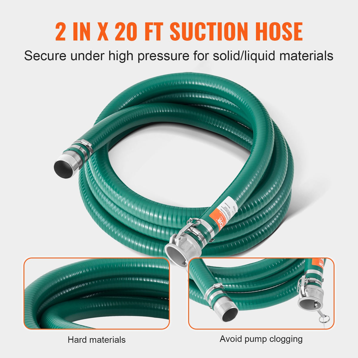 VEVOR Suction Hose Kit for Water Pump, with 2 in x 50 ft Blue Backwash Hose, 20 ft Green Suction Hose, and Steel Round Hole Strainer, Camlocks, Clamps, Cam & Groove Adapter, for Multiple Purposes - BGTJ20INCH50GMYHMV0 - view 4