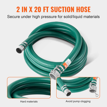 VEVOR Suction Hose Kit for Water Pump, with 2 in x 65 ft Blue Backwash Hose, 20 ft Green Suction Hose, and Steel Round Hole Strainer, Camlocks, Clamps, Cam & Groove Adapter, for Multiple Purposes - BGTJ20INCH65DDBGEV0 - view 4