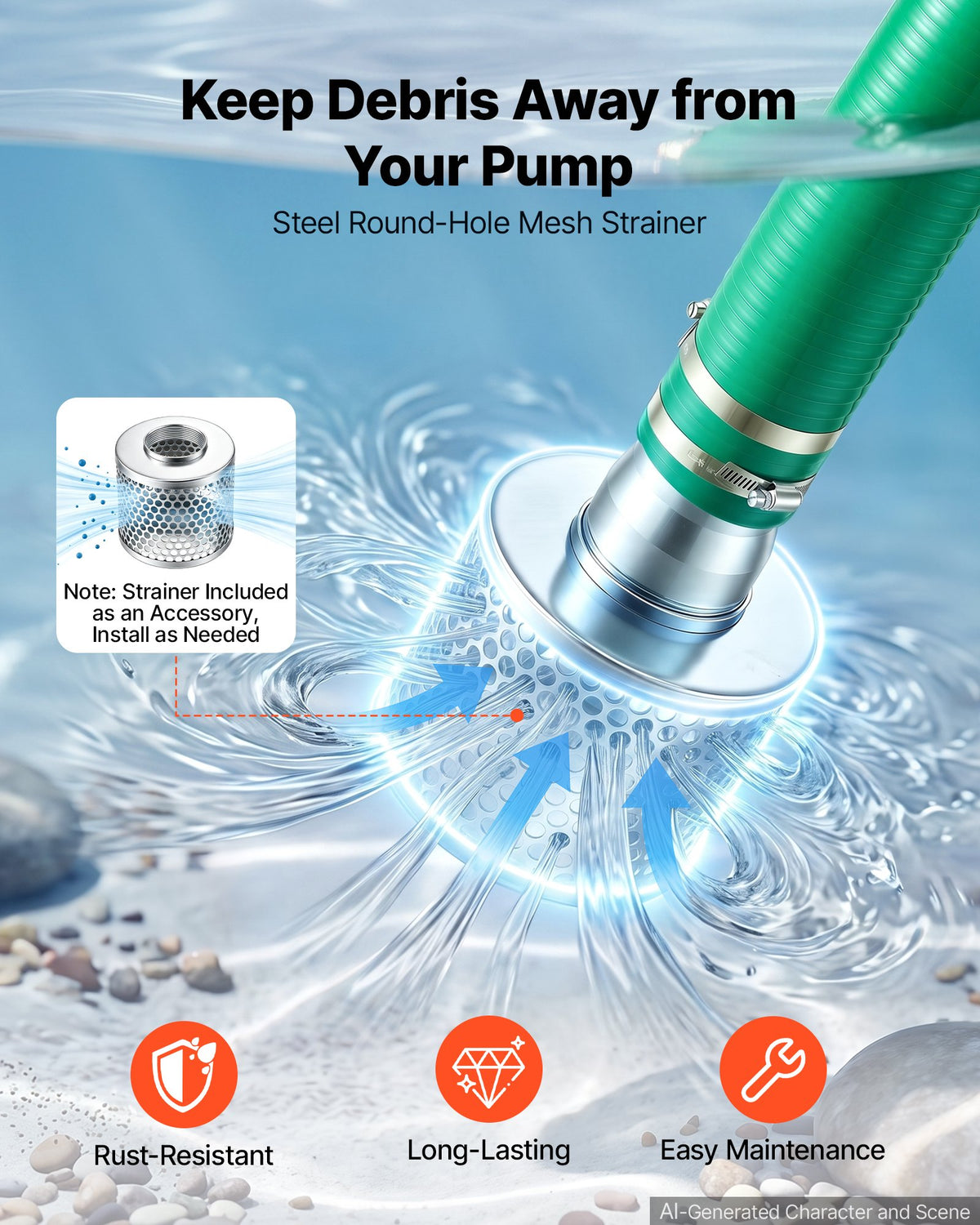 VEVOR 3" Suction Hose Kit 65' Blue PVC Backwash 20' Green Suction Hose, for Swimming Pools Water Pumps, Ready-to-Use Setup, with Round-Hole Strainer, Cam & Groove Adapter, Stainless Steel Clamp - BGTJ30INCH65OLG70001V0 - view 7