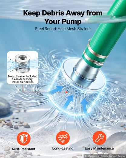 VEVOR 3" Suction Hose Kit 65' Blue PVC Backwash 20' Green Suction Hose, for Swimming Pools Water Pumps, Ready-to-Use Setup, with Round-Hole Strainer, Cam & Groove Adapter, Stainless Steel Clamp - BGTJ30INCH65OLG70001V0 - view 7