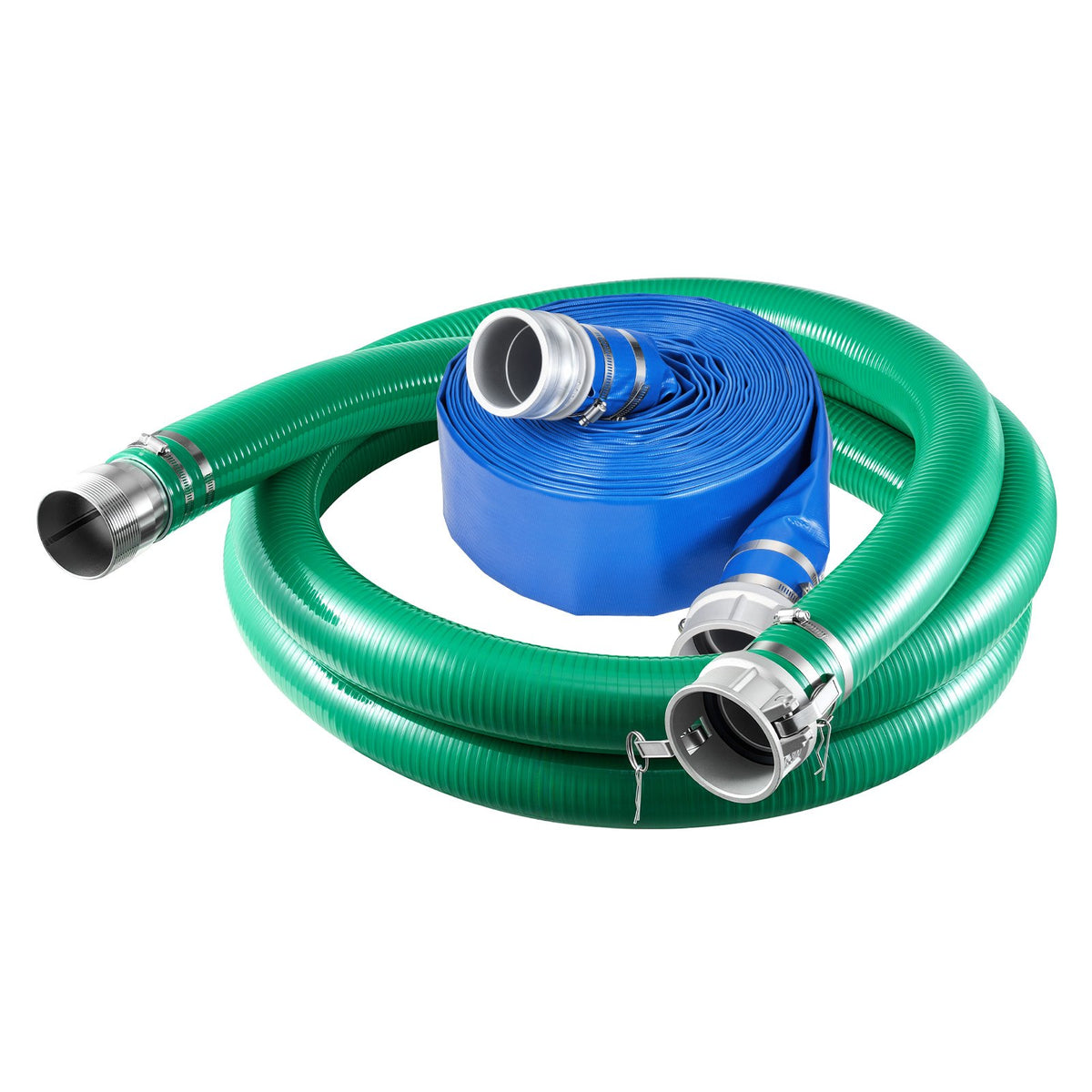 VEVOR 3" Suction Hose Kit 65' Blue PVC Backwash 20' Green Suction Hose, for Swimming Pools Water Pumps, Ready-to-Use Setup, with Round-Hole Strainer, Cam & Groove Adapter, Stainless Steel Clamp - BGTJ30INCH65OLG70001V0 - view 10