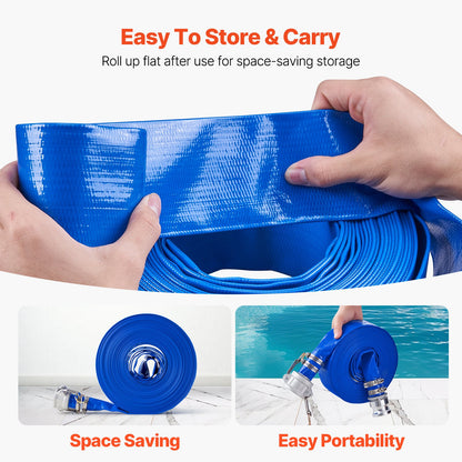VEVOR Backwash Hose, 1.5 in x 100 ft, Blue High Quality PVC Hose, with Clamps, Camlock, Aluminum Fittings, Fit Various Pumps, for Sewage Treatment, Water Transportation and More Agricultural Purposes - BGTJPSRG15IN4QY55V0 - view 6
