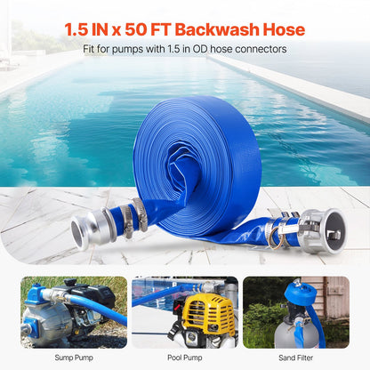 VEVOR Backwash Hose, 1.5 in x 50 ft, Blue High Quality PVC Hose, with Clamps, Camlock, Aluminum Fittings, Fit Various Pumps, for Sewage Treatment, Water Transportation and More Agricultural Purposes - BGTJPSRG15INOJWRZV0 - view 3