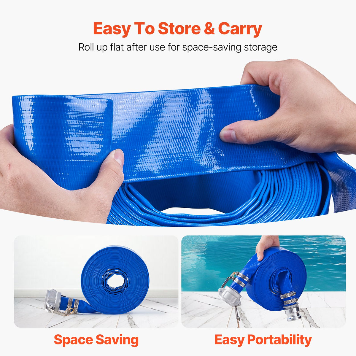 VEVOR Backwash Hose, 1.5 in x 50 ft, Blue High Quality PVC Hose, with Clamps, Camlock, Aluminum Fittings, Fit Various Pumps, for Sewage Treatment, Water Transportation and More Agricultural Purposes - BGTJPSRG15INOJWRZV0 - view 6