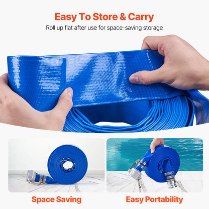 VEVOR Backwash Hose, 1.5 in x 50 ft, Blue High Quality PVC Hose, with Clamps, Camlock, Aluminum Fittings, Fit Various Pumps, for Sewage Treatment, Water Transportation and More Agricultural Purposes - BGTJPSRG15INOJWRZV0 - view 6