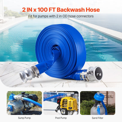 VEVOR Backwash Hose, 2 in x 100 ft, Blue High Quality PVC Hose, with Clamps, Camlock, Aluminum Fittings, Fit Various Pumps, for Sewage Treatment, Water Transportation and More Agricultural Purposes - BGTJPSRG20INLZLXQV0 - view 3